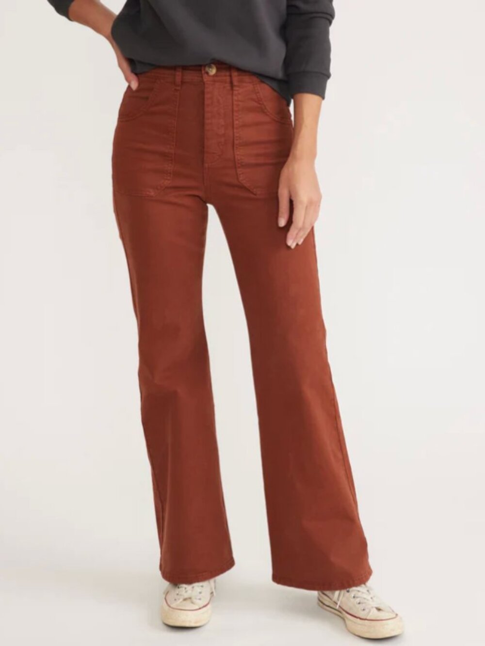 Marine Layer Bridget Full Length Flare Pant, Rust Brown, Size 2 - Picture 2 of 8